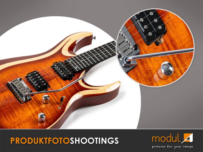 Produktaufnahme einer E-Gitarre auf weißem Hintergrund