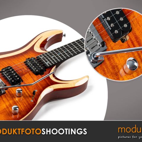 Produktaufnahme einer E-Gitarre auf weißem Hintergrund