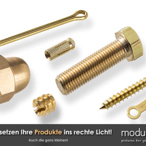 Produktaufnahmen und Makroaufnahmen von kleinen Schrauben und Befestigungselementen