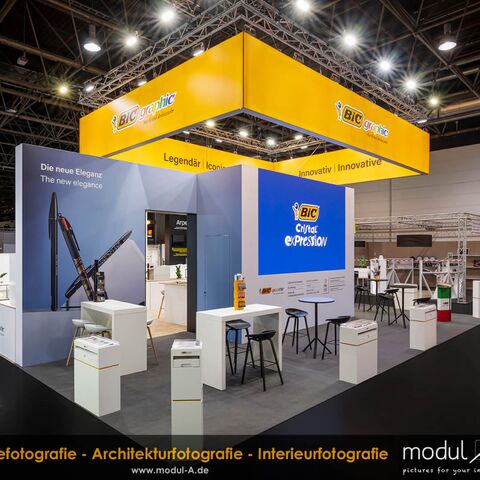 Der BIC Grafic Group Messestand auf der PSI 2026 in Düsseldorf. Fotografiert vor Messebeginn ohne Publikumsverkehr.